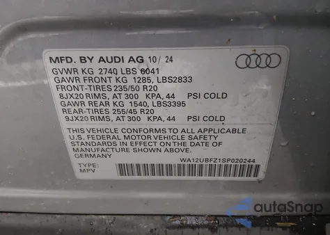 2025 Audi Q4 E-Tron Premium 45 Quattro z USA, uszkodzony, nr VIN WA1B5BFZ3SP063609